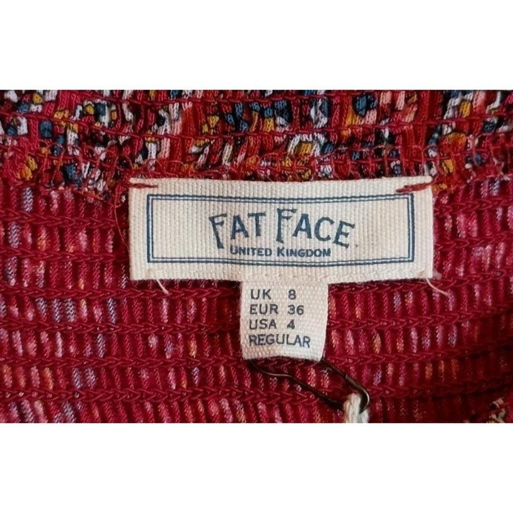 Fat Face Paisley Jersey Dress Cherry Red Size 4 NWT Smocked Pockets Boho Casual - Picture 5 of 13